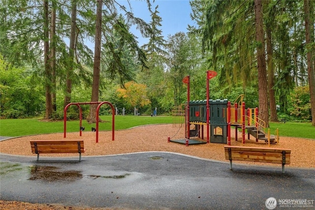 view of playground featuring a yard