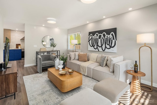 living room with light hardwood / wood-style floors