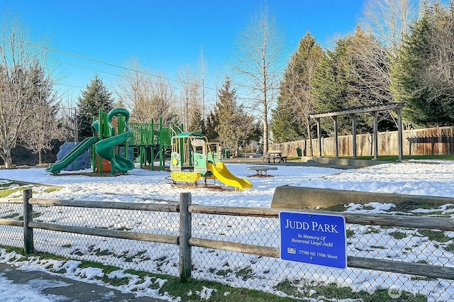 view of snow covered playground