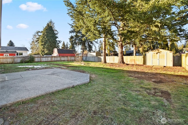 view of yard with a storage unit