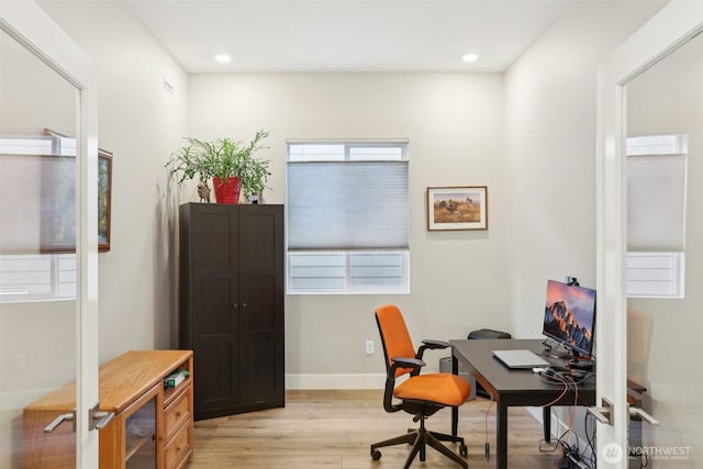 home office featuring light wood-type flooring