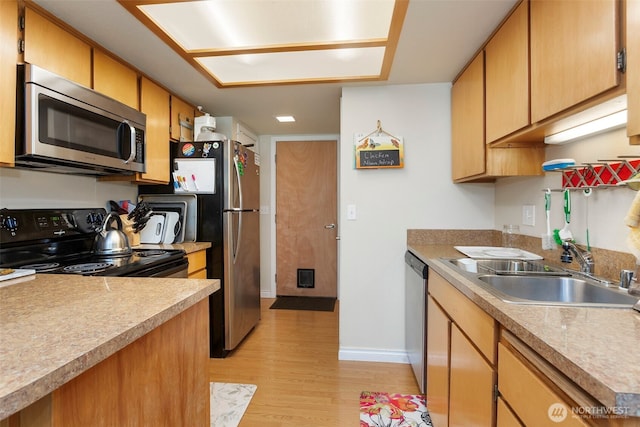 kitchen featuring sink, light hardwood / wood-style flooring, and stainless steel appliances