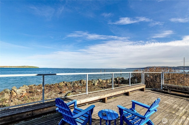 wooden terrace with a water view