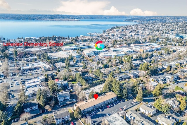 aerial view with a water view