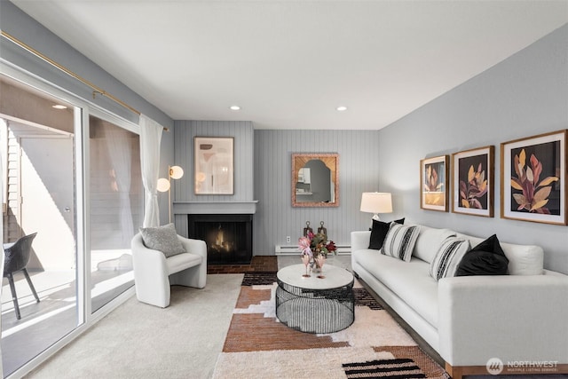 living room featuring light colored carpet