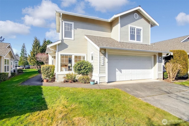 view of front of house with a garage and a front lawn