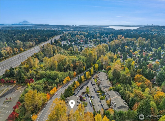 birds eye view of property with a mountain view