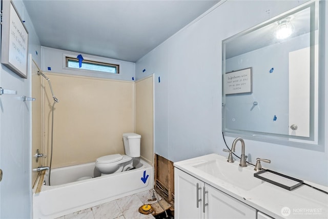 bathroom with vanity, toilet, and shower / bathtub combination