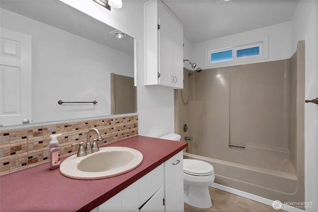 9901 S 232nd St, Kent, WA 98031 - full bathroom with toilet, vanity, backsplash, and shower / bathing tub combination