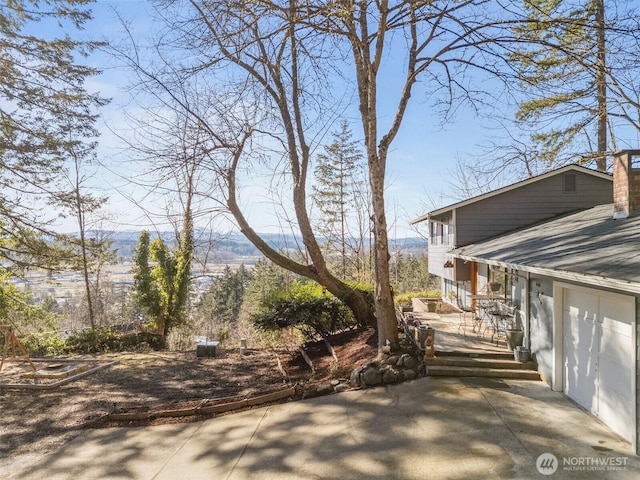 view of patio with a mountain view