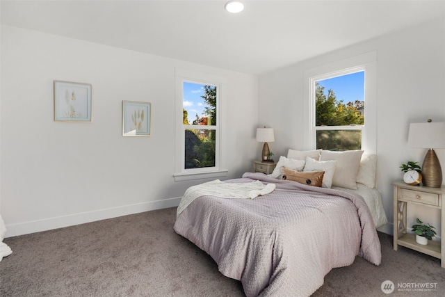 carpeted bedroom featuring multiple windows