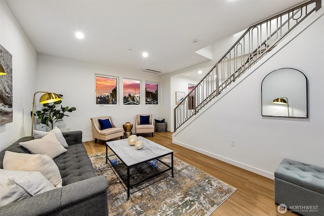 living room with hardwood / wood-style flooring