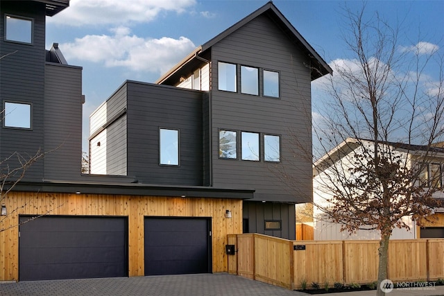 contemporary home featuring a garage