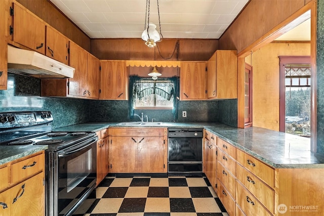 kitchen with sink, decorative backsplash, and black appliances