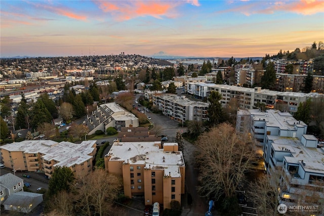 view of aerial view at dusk