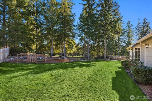 view of yard with a fenced backyard