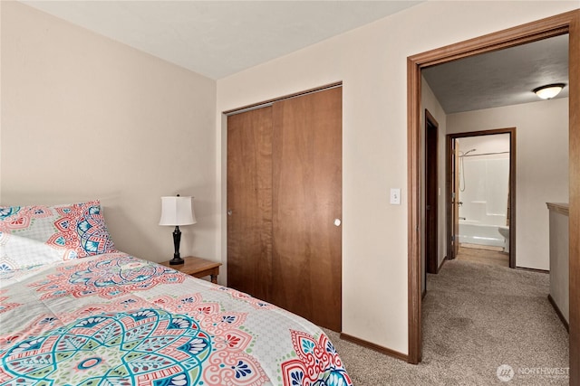 carpeted bedroom with a closet