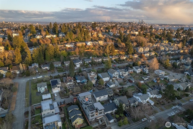 view of aerial view at dusk