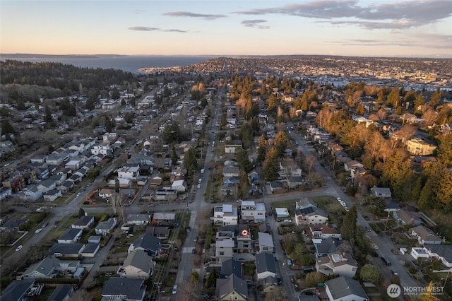 view of aerial view at dusk