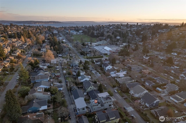 view of aerial view at dusk