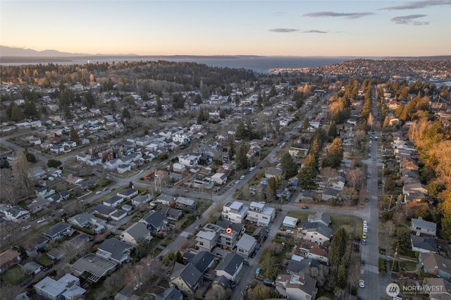 view of aerial view at dusk