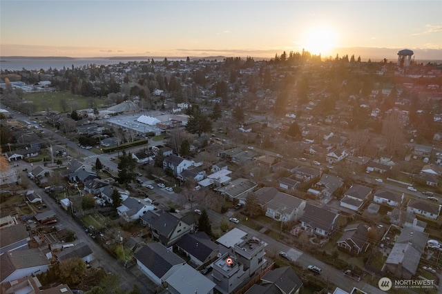 view of aerial view at dusk