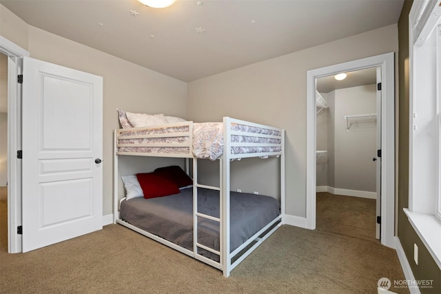 carpeted bedroom featuring a spacious closet