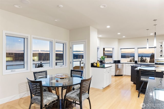 dining space featuring light hardwood / wood-style floors