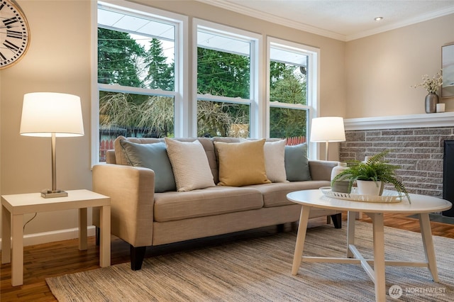 interior space with crown molding and wood-type flooring