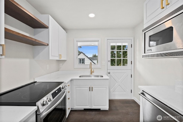 kitchen featuring white cabinetry, appliances with stainless steel finishes, dark hardwood / wood-style floors, and sink