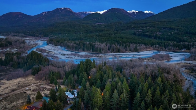 property view of mountains featuring a wooded view