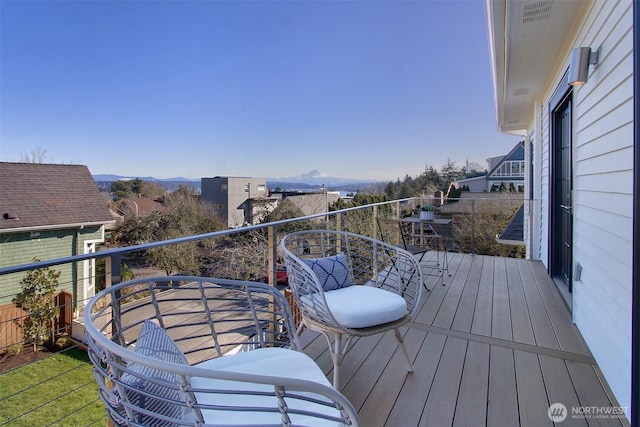 deck with a mountain view