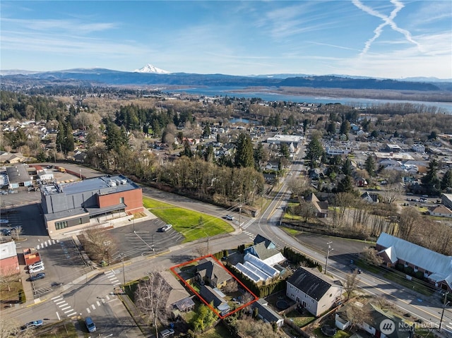 birds eye view of property featuring a mountain view