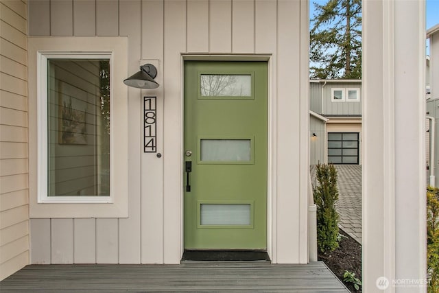 entrance to property with board and batten siding