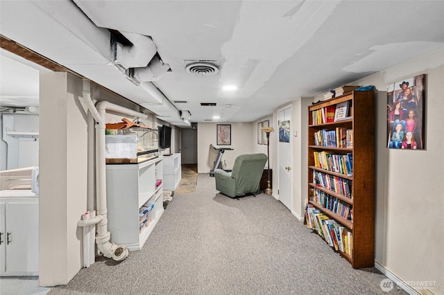 living area featuring light colored carpet