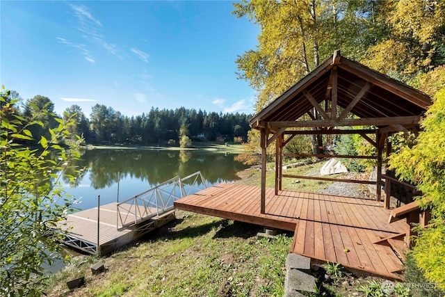 view of dock featuring a water view