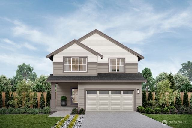 view of front of property featuring a garage and a front yard