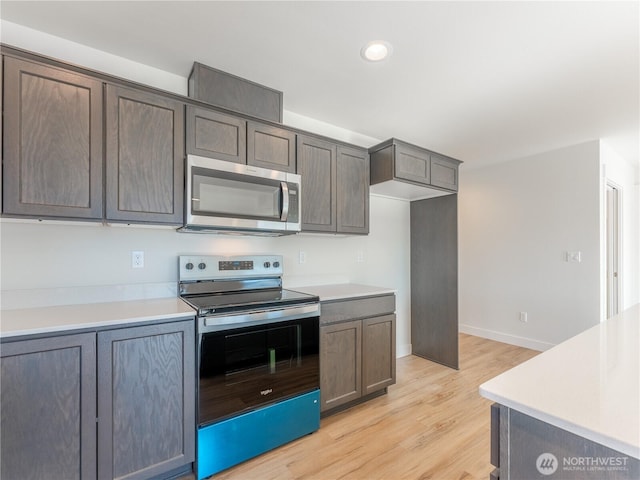 kitchen featuring stainless steel appliances and light hardwood / wood-style floors