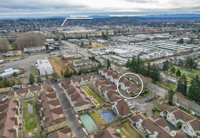 aerial view featuring a residential view and a mountain view