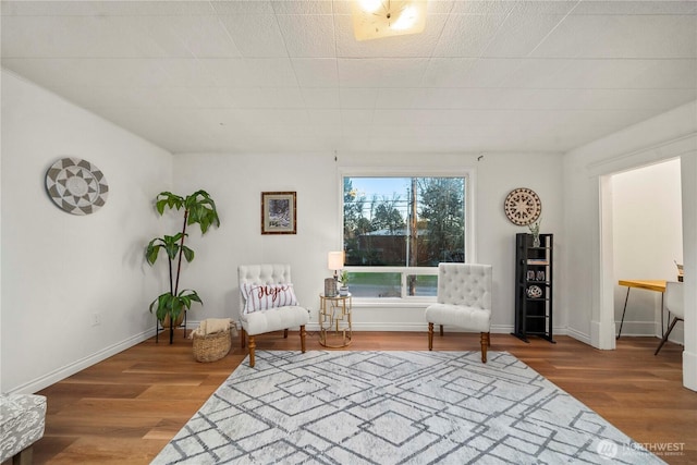 living area featuring baseboards and wood finished floors