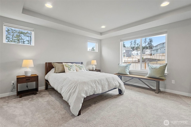 bedroom featuring carpet floors, baseboards, and recessed lighting