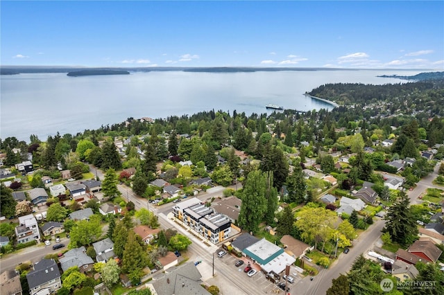 aerial view featuring a water view