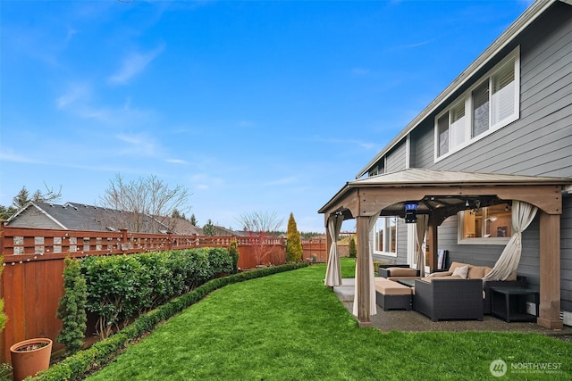 view of yard with an outdoor hangout area and a fenced backyard