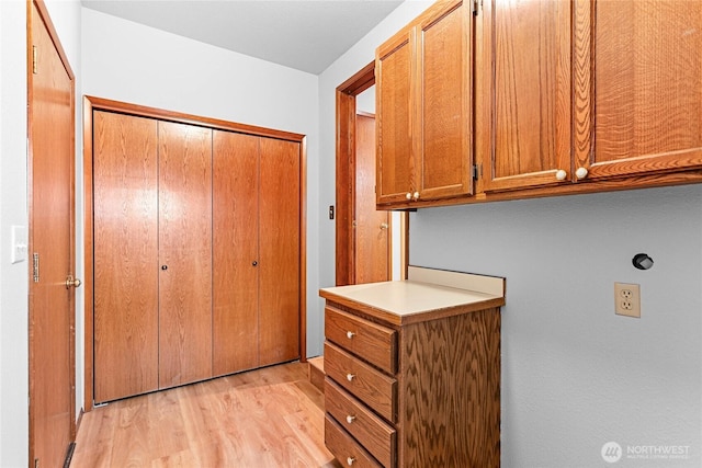 interior space featuring light hardwood / wood-style floors and a closet