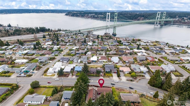 bird's eye view featuring a water view