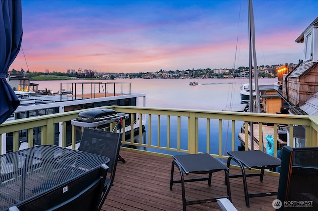 view of dock featuring a water view