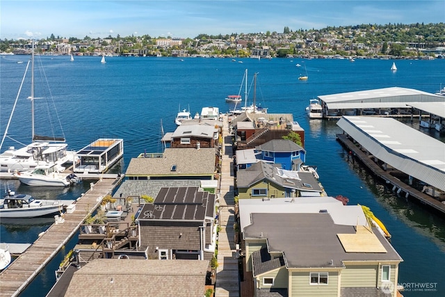 view of dock with a water view