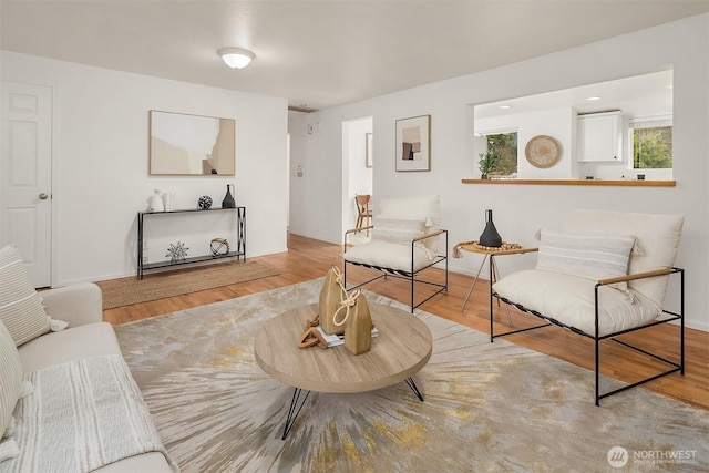 living room with light hardwood / wood-style flooring