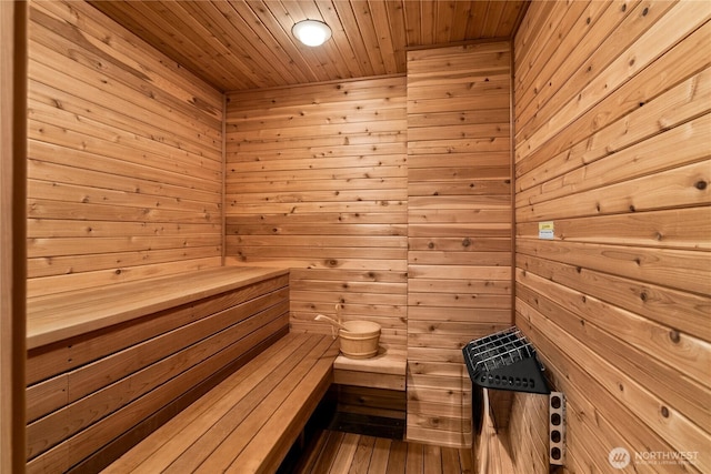 view of sauna featuring hardwood / wood-style floors