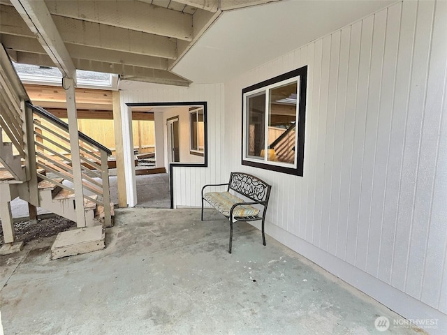 view of patio / terrace featuring stairs